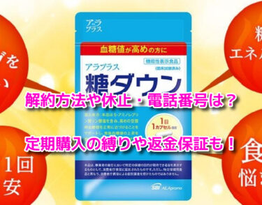 アラプラス糖ダウンの解約方法や休止・電話番号！定期購入の縛りや返金保証も